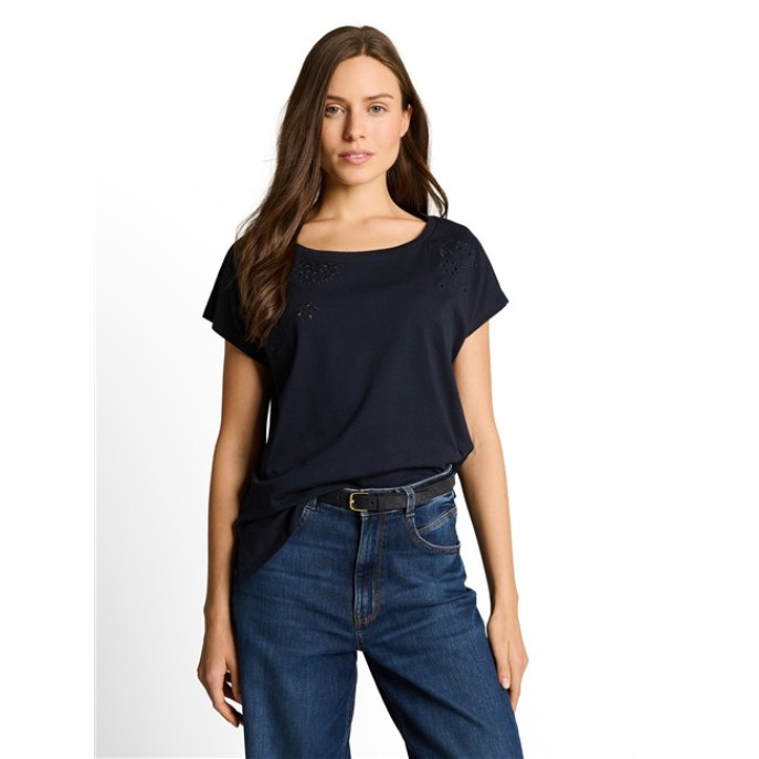 Tom Tailor Damesmode T-shirt borduring 1050469 sky captain blue navy